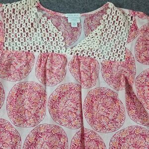 Calypso St Barth for Target Silk Medallion Blouse Pink Orange‎ Crochet XS
